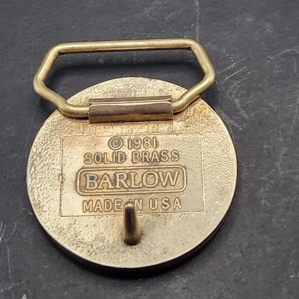 VTG 1981 Barlow Solid‎ Brass & Ceramic Belt Buckle  Native American Chief